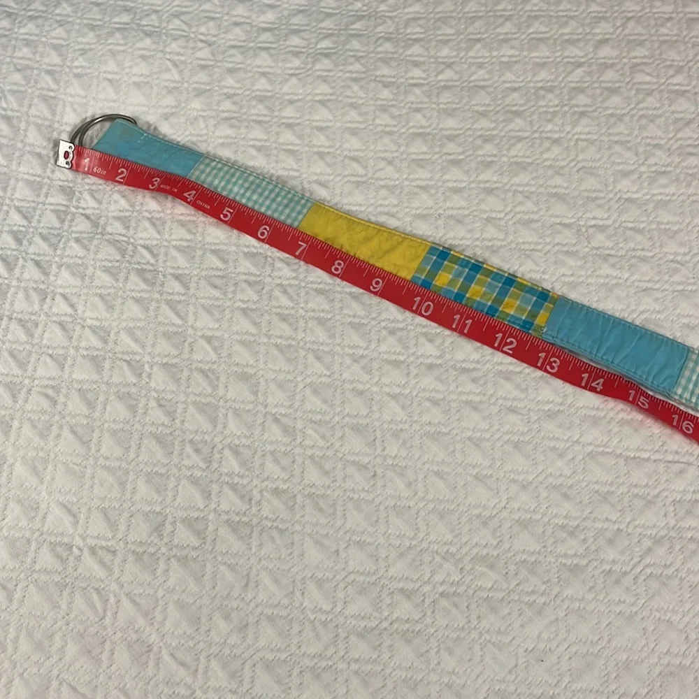 Lilly Pulitzer yellow blue womens plaid vintage d ring belt s small